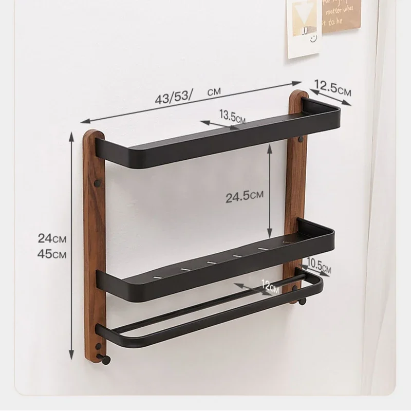 Imagem -05 - Armazenamento Rack para Itens do Banheiro Prateleiras Quadradas Único ou Duplo de Parede Cozinha Armazenamento Rack Madeira Alumínio Acessórios