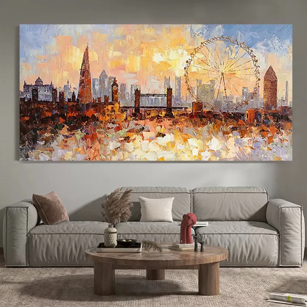 

Hand Painted Abstract Famous Buildings Wall Art Textured Painting on Canvas Picture for Home Room Wall Decor Canvas Painting