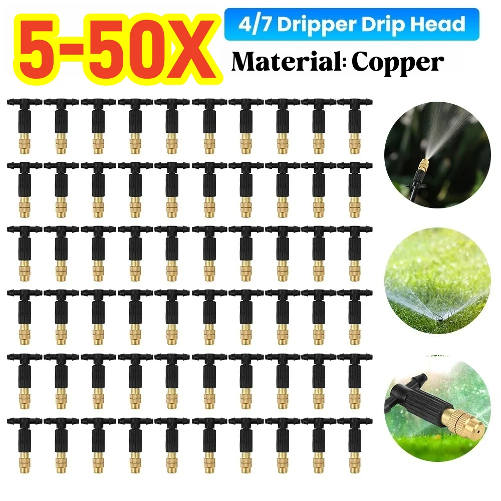50-5PCS 4/7PVC Outdoor Misting Cooling System Garden Irrigation Watering 1/4'' Brass Atomizer Adjustable Garden Micro Sprinklers