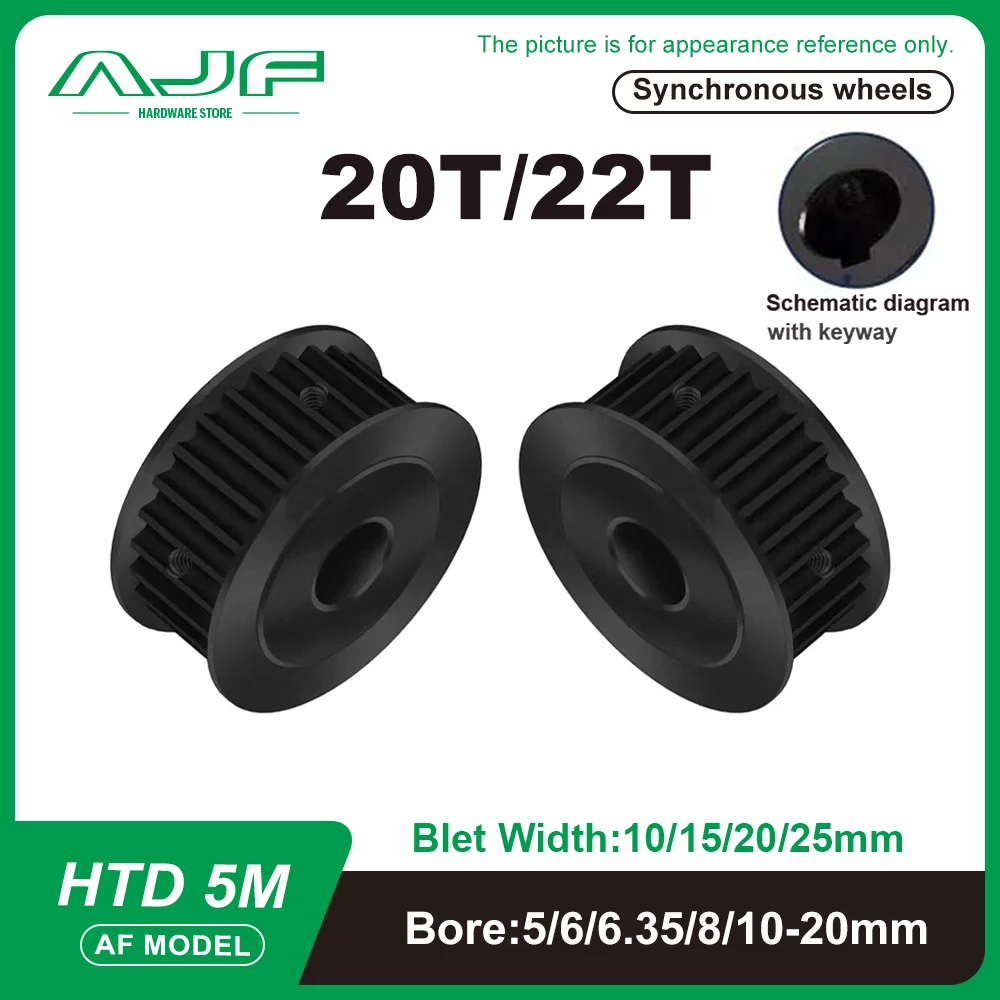 HTD 5M  Black Steel Timing Pulley 20Teeth 22Teeth 5M Synchronous Belt Wheel for Belt Width 10/15/20/25mm Bore 5-20mm Gear Pulley