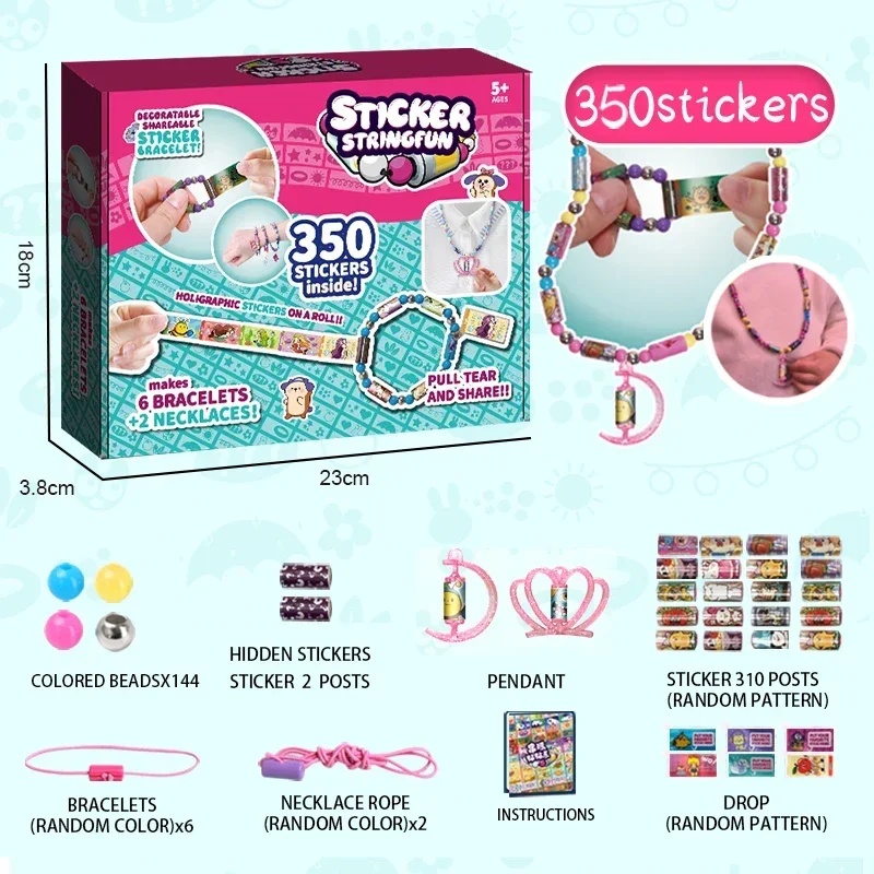 Children's Crafts Handmade Beads Toys Plastic Bracelets Stick Rolls Diy Beads Stickers Necklace Jewelry Toys for Girls Children