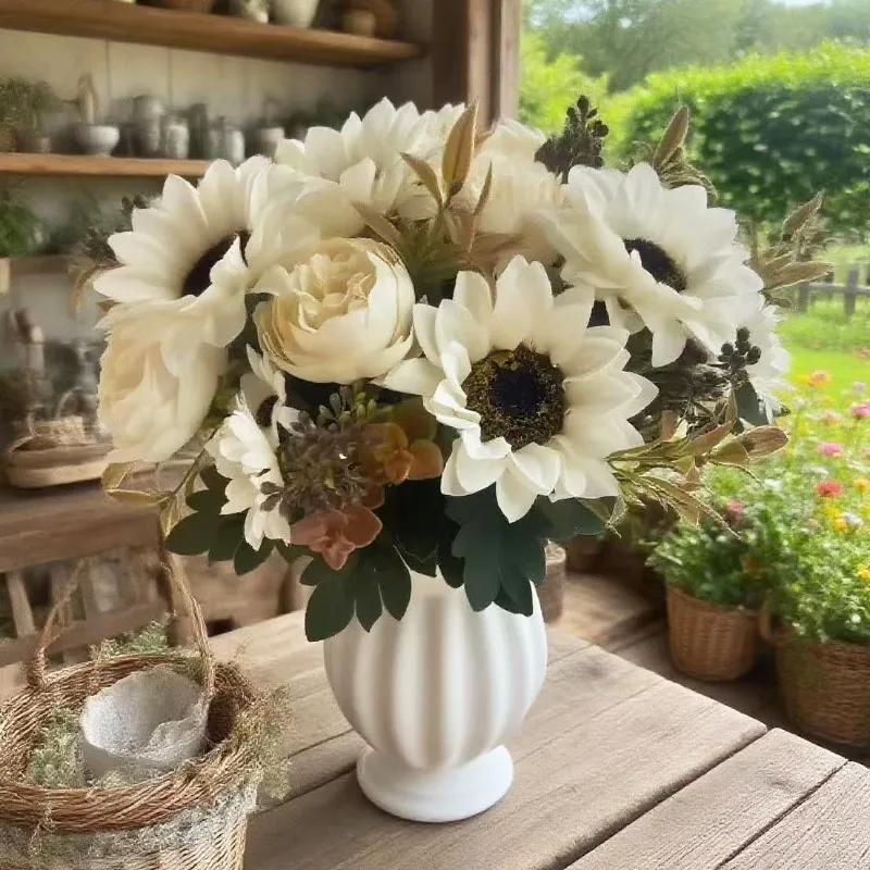 Künstliche Frühling Sonnenblume Chrysantheme Bouquet Seide Gefälschte Blumen Hotel Decor Nordic Pfingstrose Simulation Blume Hause Dekoration – Detail 7