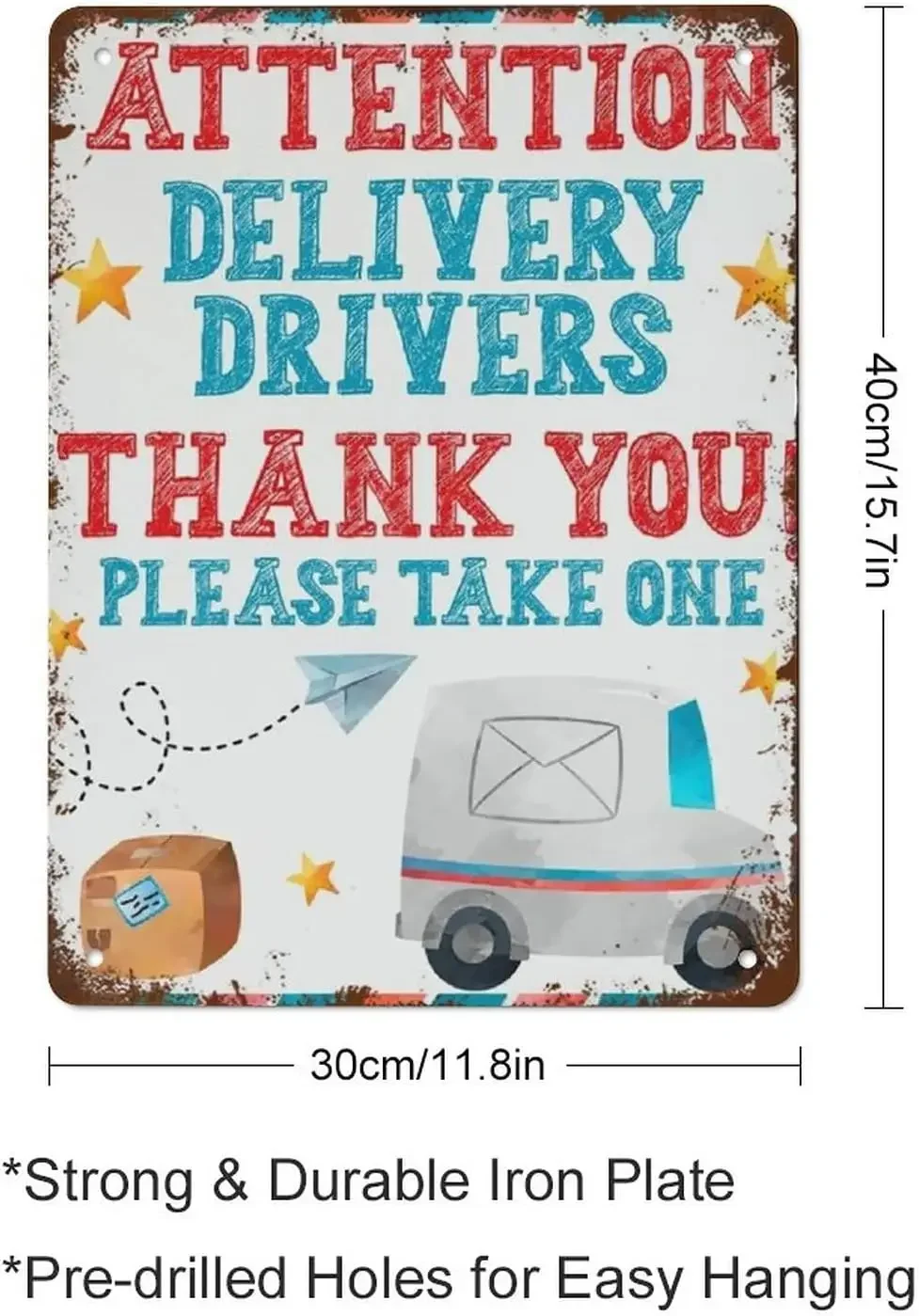 Funny Vintage Tin Metal Sign Delivery Drivers Thank You Basket Sign Please Take One for Package Deliveries Print 16x12