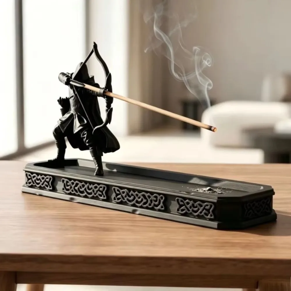 3D Printed Archer Figurine Stick Incense Holder Chinese Style Medieval Warrior Tabletop Incense Stand Fantasy Cool Plastic