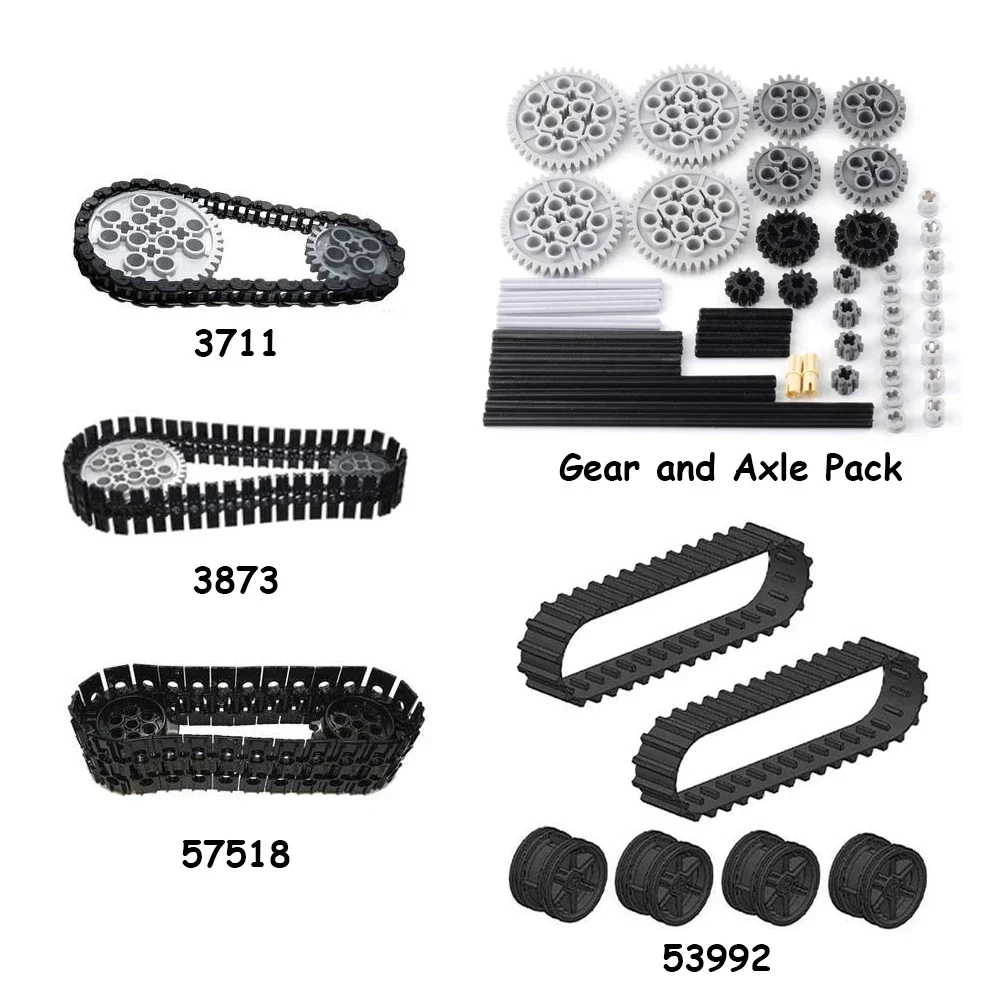 Legoeds-compatible Technical Tracks and Wheels Pack Gears and Axle Set Tank Chain Crawler for 3711 3873 57518 88323 15379 14696