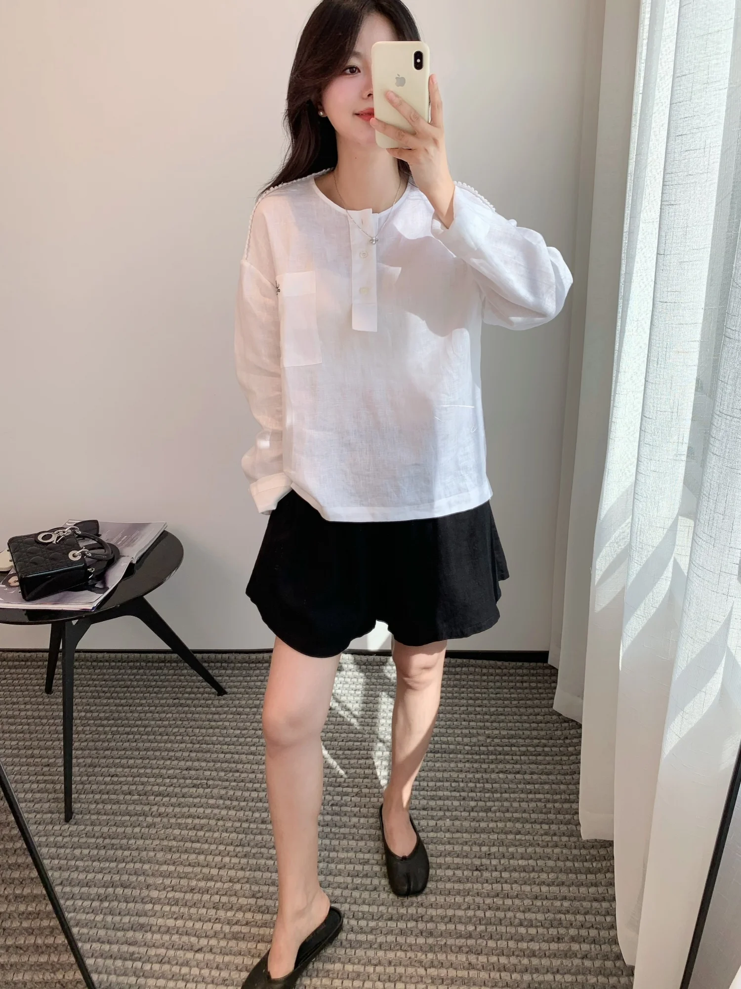 

High-End Linen Long Sve irt for Women Button up Classic Sle Spring Summer Breathable Comfortable Loose Fit round Ne