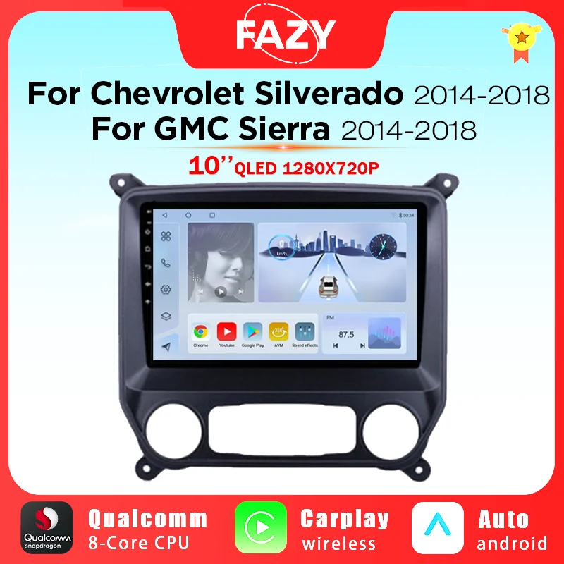 

10'' Android Auto Carplay Screen For Chevrolet Silverado GMC Sierra 2014-2018 Car Radio GPS Navigation Stereo Multimedia Player