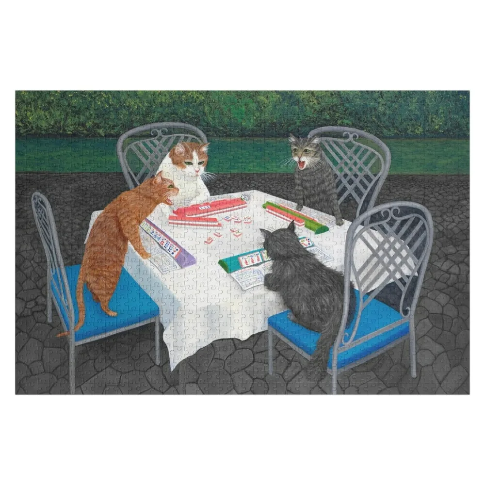 Cats Playing Mahjong in the Garden Jigsaw Puzzle Customizeds For Kids Jigsaw For Kids Jigsaw Pieces Adults Puzzle
