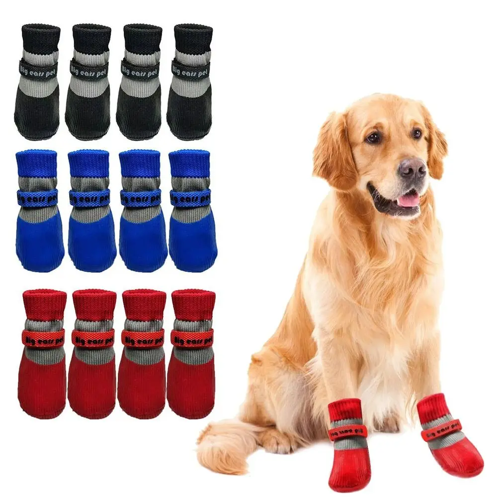 

4PCS Cute Waterproof Winter Dog Shoes Warm Soft Sole Dog Snow Shoes Anti-Slip Adjustable Dog Foot Covers for Small Dog Chihuahua