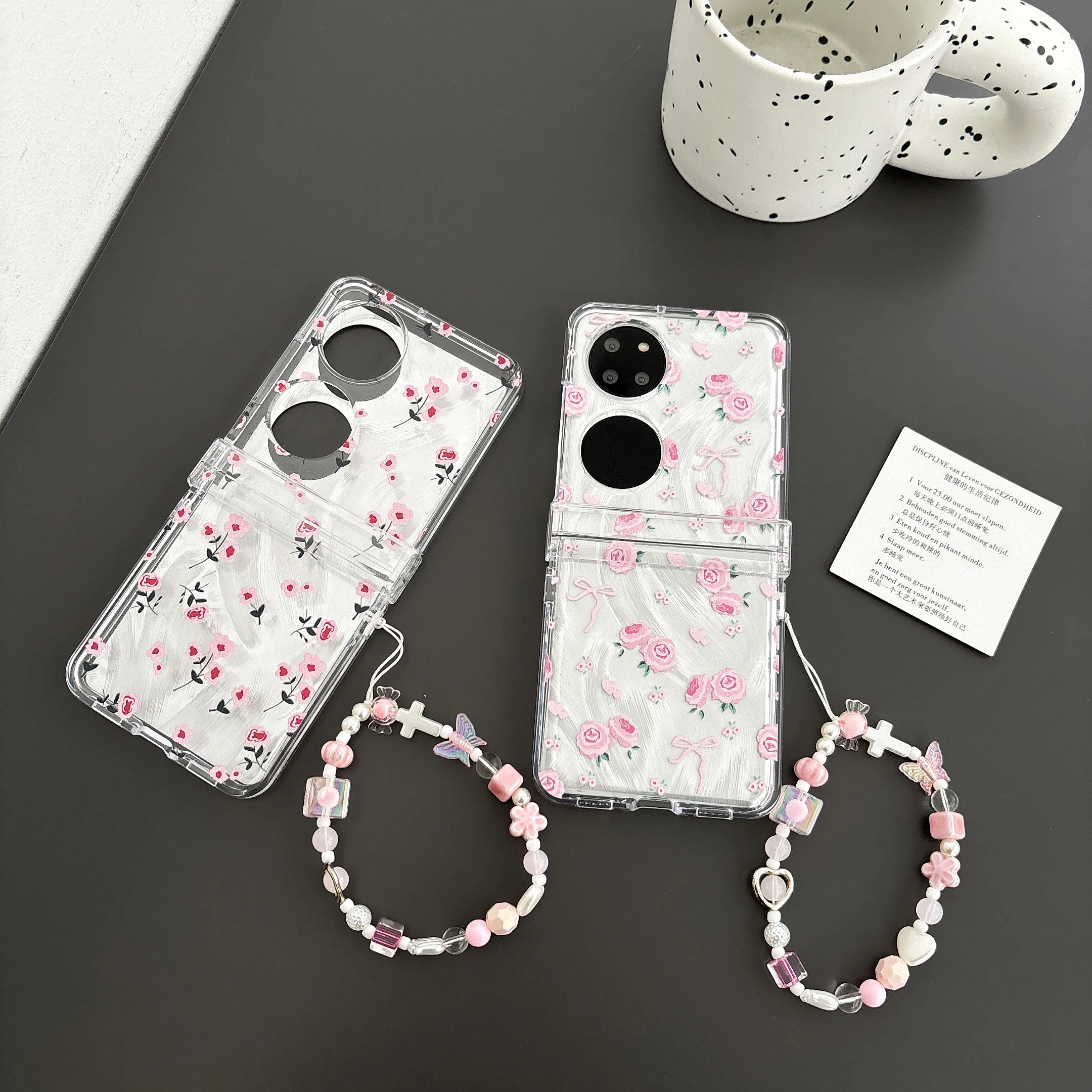 

Camlet Paper Briar Rose Flower Bracelet Wristband Chain Hard Acrylic Shockproof Phone Case For Huawei Pocket2 P50 Pocket Cover