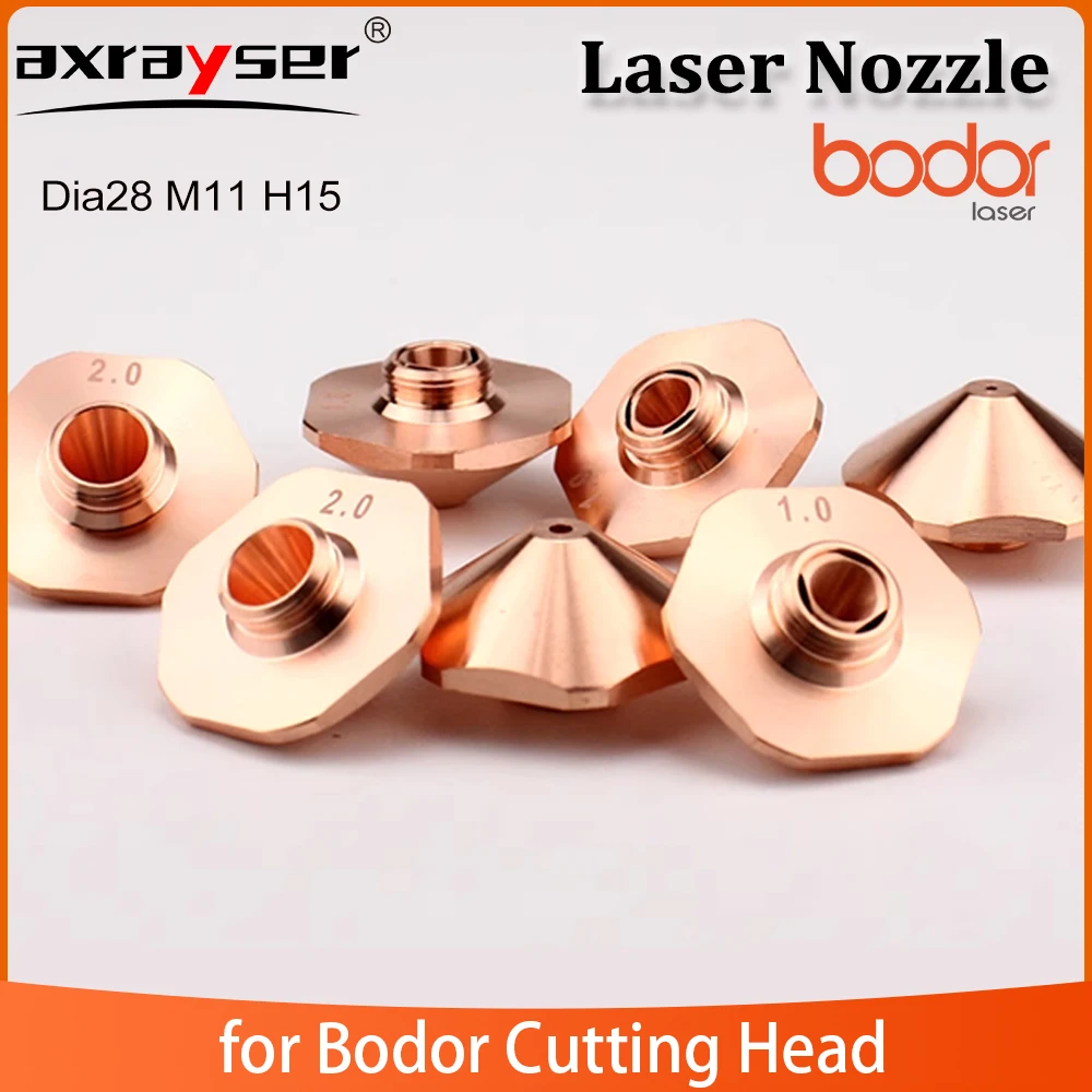 

Original 10PCS Bodor Dia28 M11 H15 Laser Nozzle Single Layer Caliber 1.5-5.0mm Copper Nozzle for Bodor Fiber Laser Cutting Head