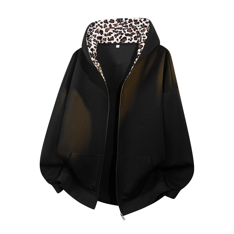 

Мужская толстовка с леопардовым принтом в американском ретро-стиле, свободного кроя, с цветными вставками, повседневная, универсальная, весенне-осенняя, из полиэфирного волокна, с длинными рукавами