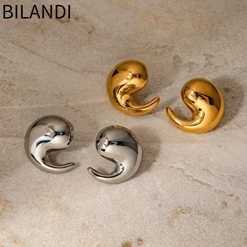 Bilandi Modern Jewelry Smooth Geometric Metal Stud Earrings For Girl Women Party Gifts Cool Trend Ear Accessories Hot Sale