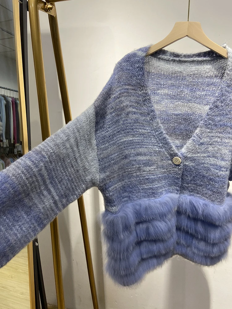 2025 Autumn Women Real Fox Fur Sweater Real Fur Spring Special Color Knitted Jacket Wear