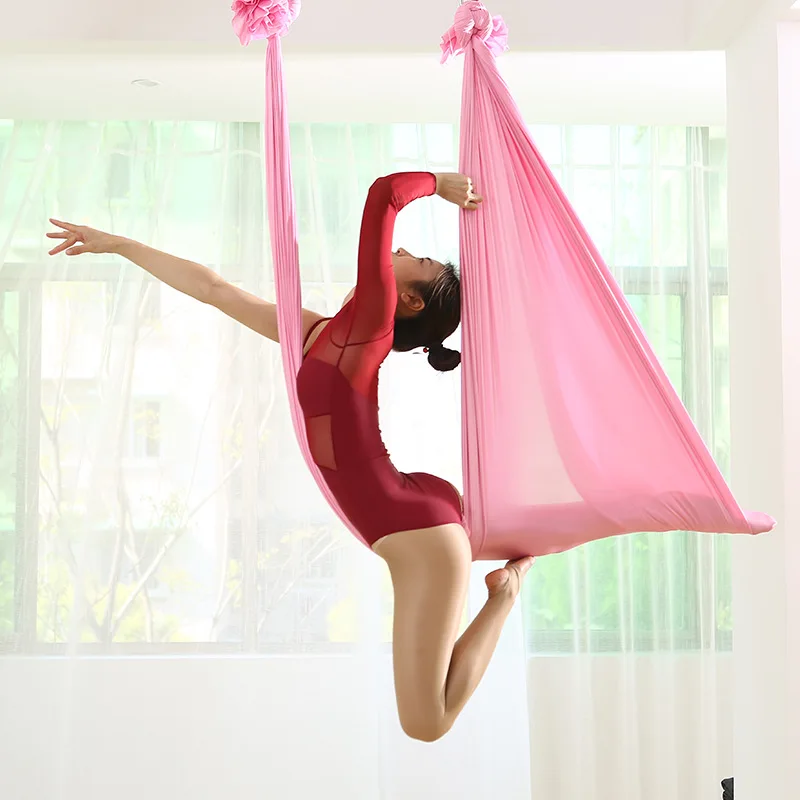 5x2.8m Full Set Yoga Studio Anti-gravity Air Yoga Hammock Elastic Indoor Hammock Sling Sling Elastic Fabric Satin Yoga Hamak