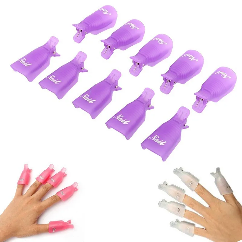 10 Pcs/Bag Colorful Acrylic Nail Art Soak Off Cap Clips Nails Cleaning Manicure UV Gel Polish Soak off Wrap Tools For Finger