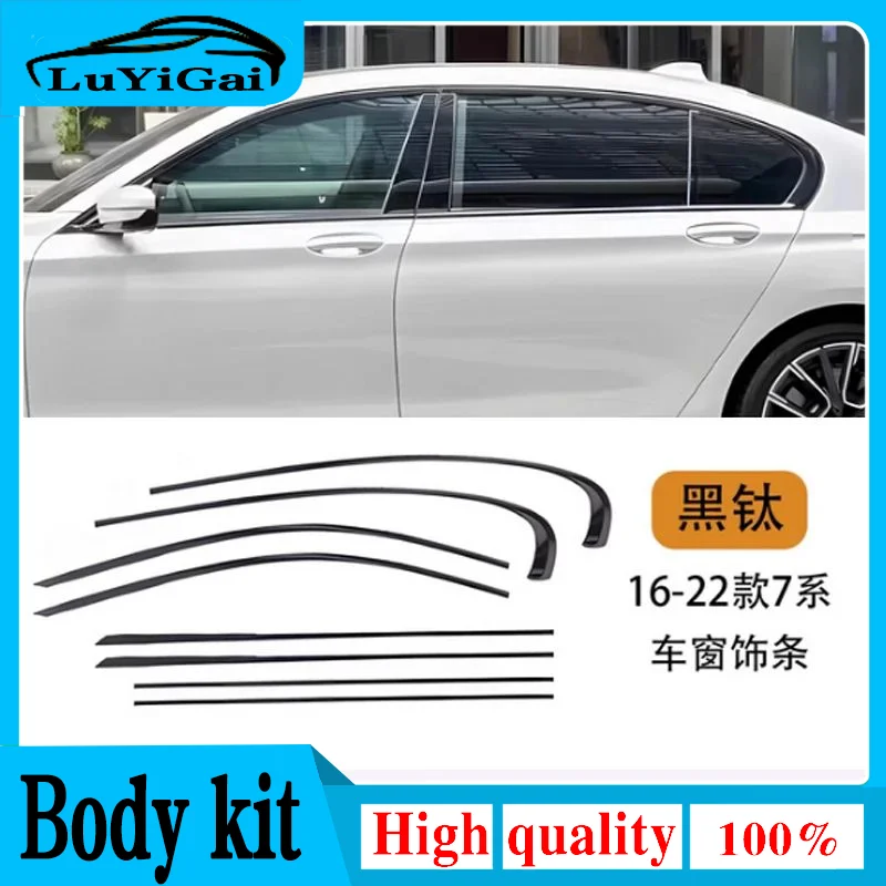 

car styling Black Steel Window Molding Frame Strips Trim Cover For BMW 7 Series F01 F02 G11 G12 2009-2023