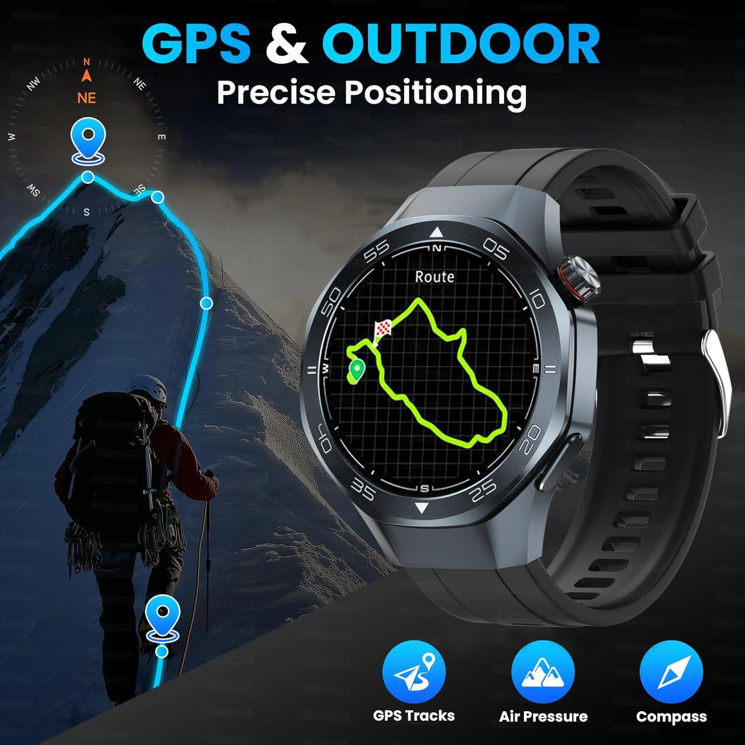 นาฬิกาสมาร์ทวอทช์ทหารรุ่นใหม่ ปี 2025 พร้อม GPS เข็มทิศ โทรผ่านบลูทูธ แบตเตอรี่ 520mAh วัดอัตราการเต้นของหัวใจ กันน้ำ 3ATM แสดงสภาพอากาศ สำหรับผู้ชาย