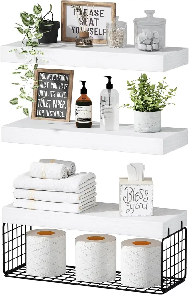 Tyrixma Over Toilet Floating Bathroom Shelf White