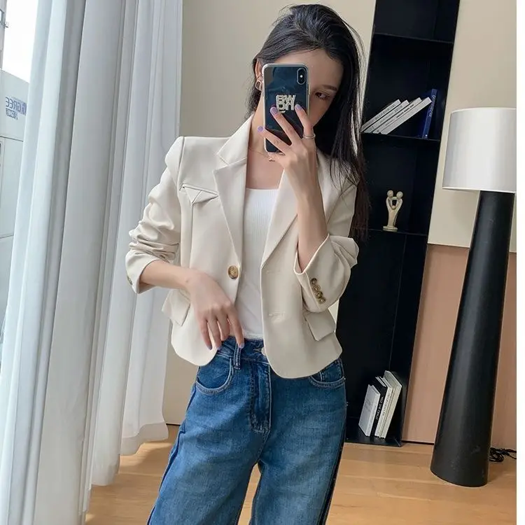 Short Suit Jacket For Women\'s Spring And Autumn 2024 New Beige Casual Fashion Lapel Jacket