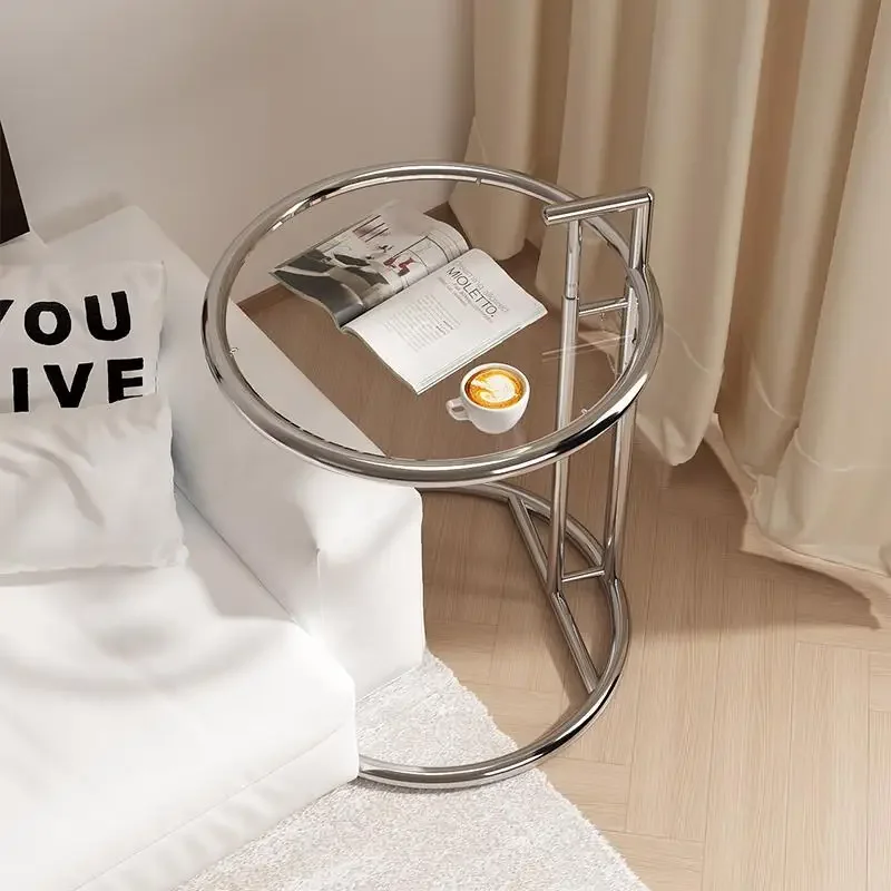 Stock Transparent Liftable Stainless Steel Simple Round Table Modern Bedside Small Table New