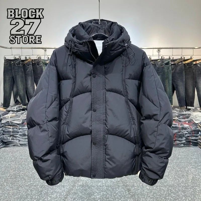 

Mens Down Jacket Harajuku Autumn Winter Hooded Duck Down Coat High End Korean Style Warm Youth Fashion Casual Puffer Outerwear