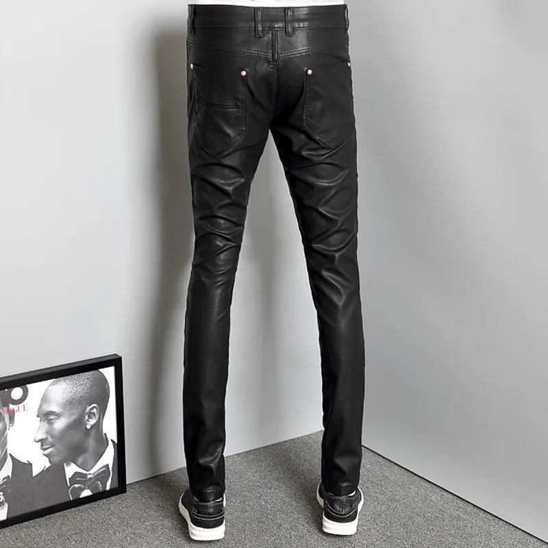 2023 Fashion Men Leather Pants Pu Trousers Straight Pantalon Homme 29-38 AYG88