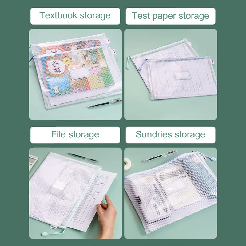 Deli-A4 Sacos De Armazenamento De Arquivos, Pasta De Grande Capacidade, Zip Bag impermeável, Office Students Textbook Test, Bolsa De Biblioteca De Papel, Pasta De Gridding