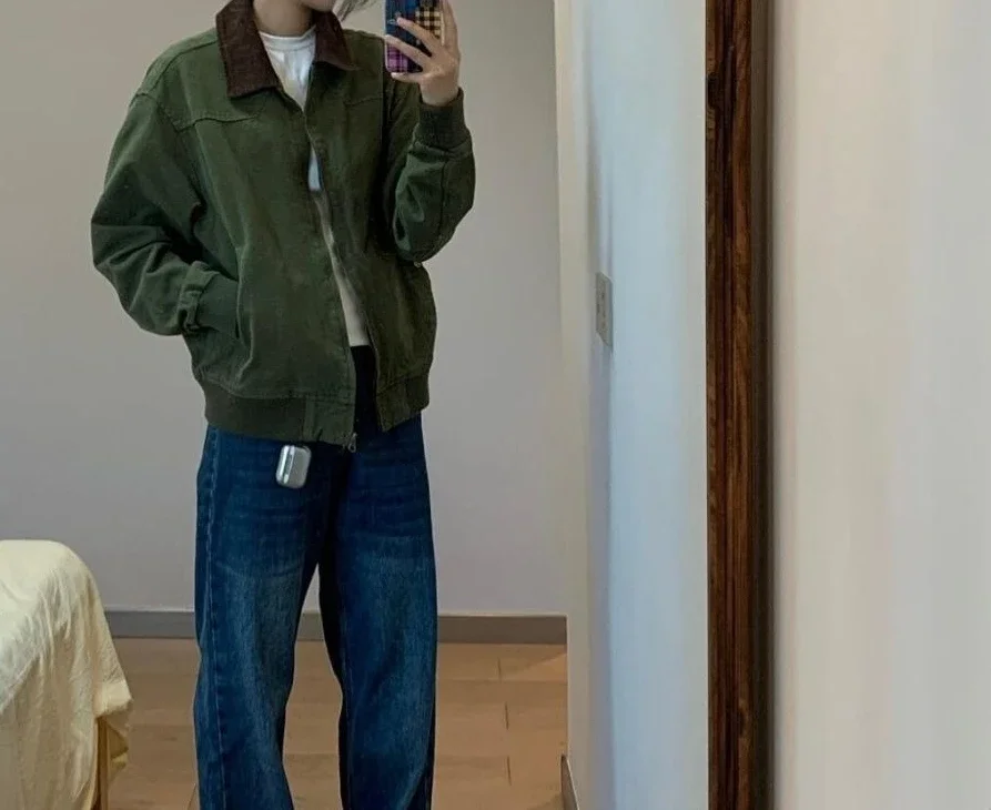 Wiosenno-jesienna kurtka w stylu vintage, modna, luźna, damska, uniwersalna kurtka, top.