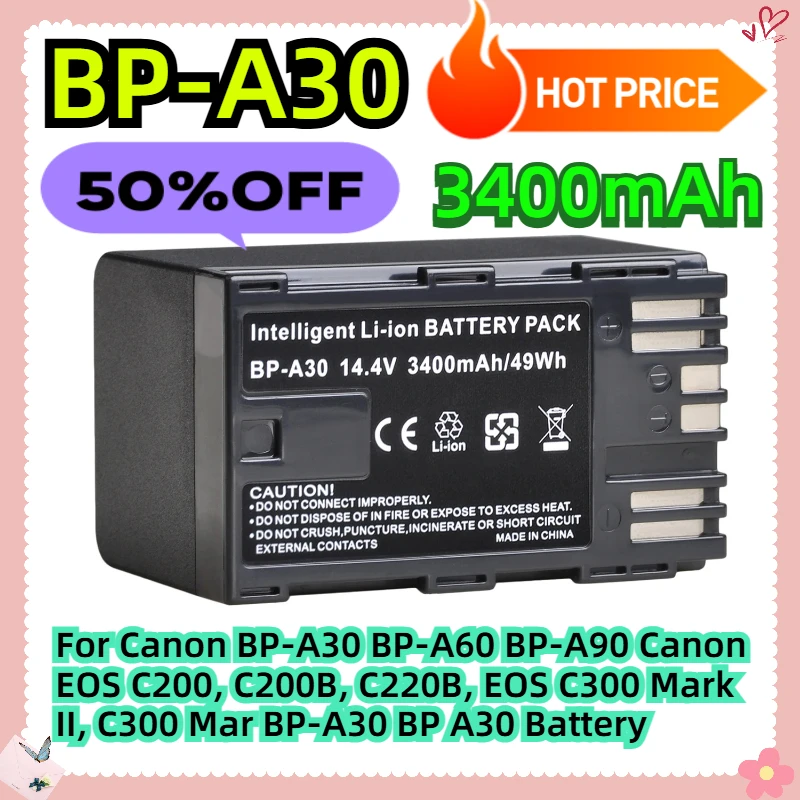 For Canon BP-A30 BP-A60 BP-A90 Canon EOS C200, C200B, C220B, EOS C300 Mark II, C300 Mar 3400mAh BP-A30 BP A30 Battery