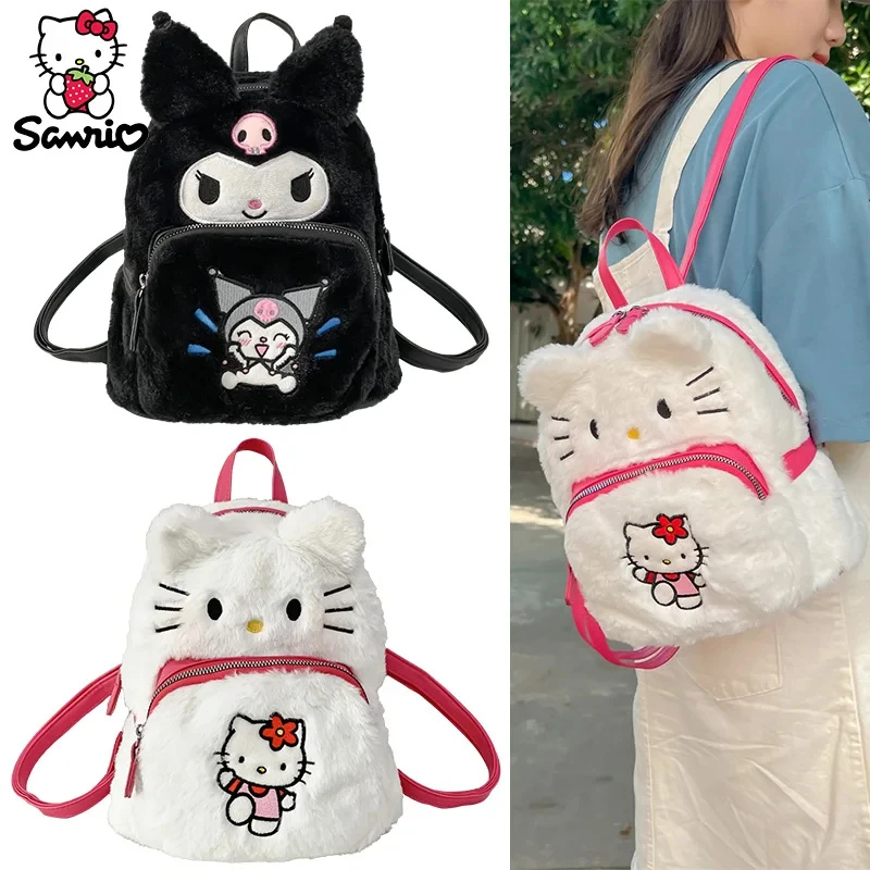 

Hello Kitty Shoulder Bag Kuromi Backpack Kawaii Sanrio Schoolbag Travel Student Double Shoulder Makeup Pouch Gift Girl Bagpack