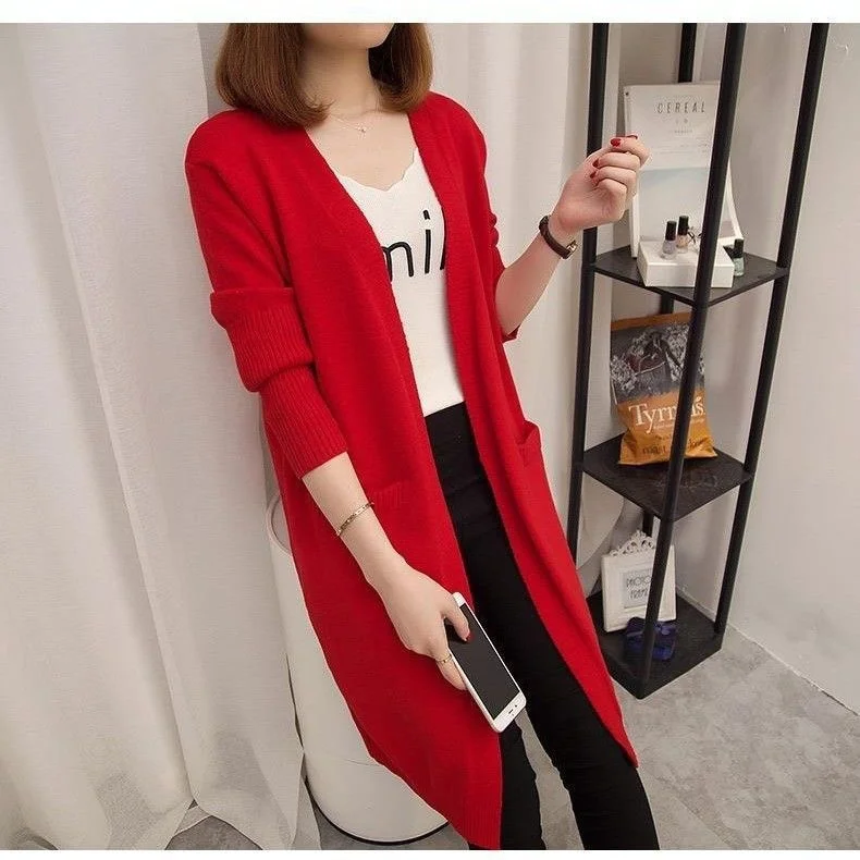 

Mid-Long Cardigans Crochet Womens Fall Outerwear Foldover Fancy Hooded Cinched Warm Knittde Pocket-Flaps Solid-Clothing Casual