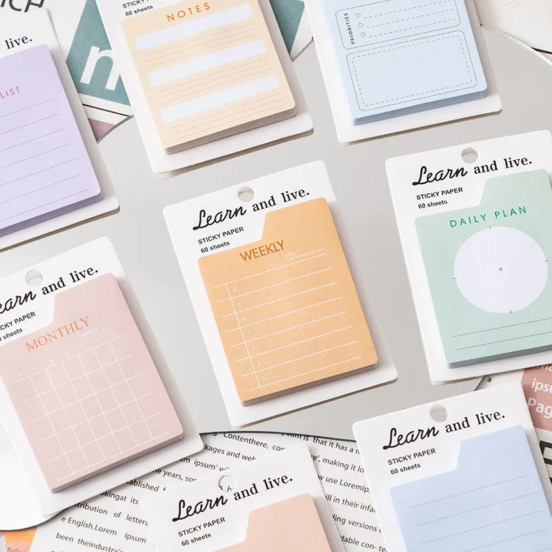 60매 다기능 스티커 메모 노트패드 메모 할 일 목록 플래너 셀프 접착 스티커 문구류 계획표 체크리스트