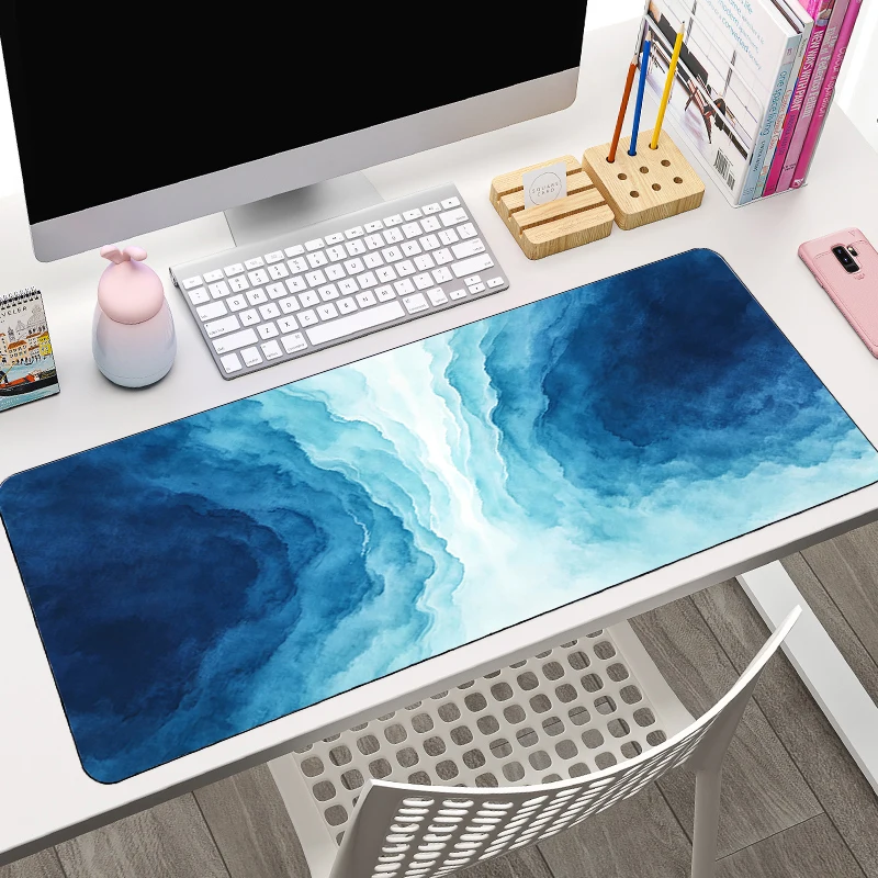 Fashion Mouse Pad Blue Art Fluid Rubber Desk Mat 90x40cm E-sports Gamer Mat Computer Keyboard Pad Designed specifically Mausepad
