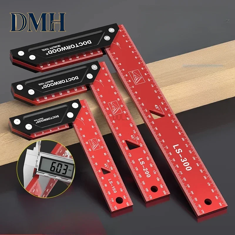 DMH-Precision Measuring Ruler-Universal Combination Angle 45/90° Multifunctional Thickened Aluminum Alloy L-shaped Right Angle R