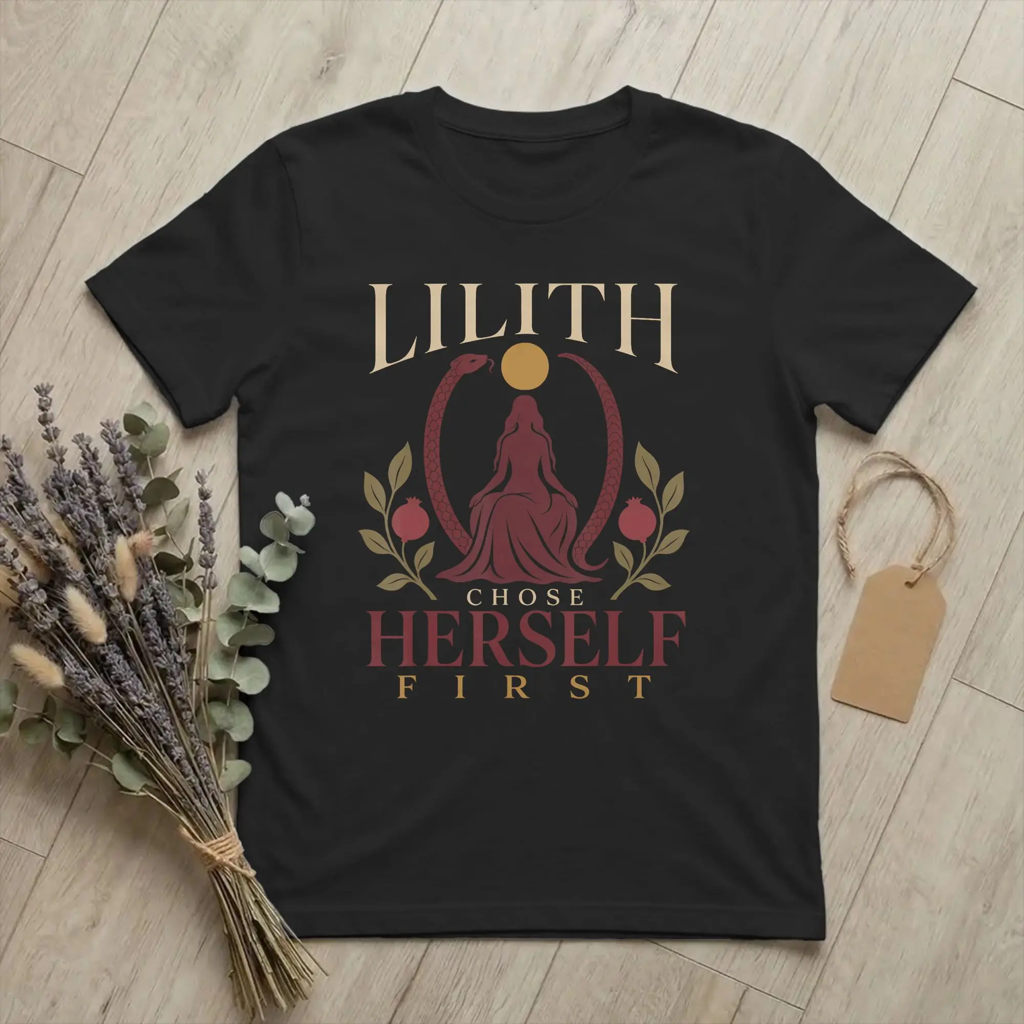 Lilith Mythologie Dark Feminine Gothic T-Shirts Men Occult Funny Cotton Tees Crewneck Short Sleeve T Shirt Graphic Clothes