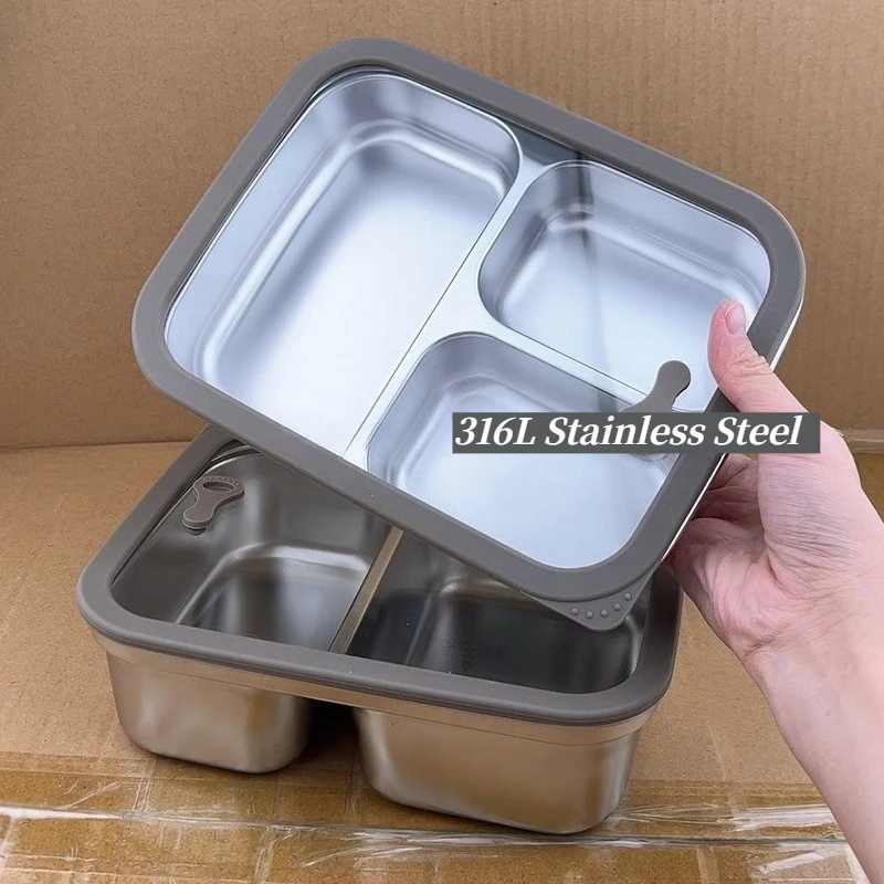 New 316L Stainless Steel Lunch Box, Sealed Divided Food Container, Microwave Safe Bento Box