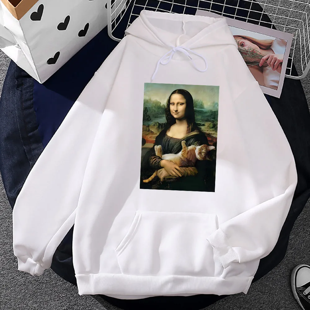 

Classic Art Printed Hoodie Lisa and Cat Sweatshirts Original Graphic Clothes Famous Painting Hoody Fall Fleece Casual Pullovers