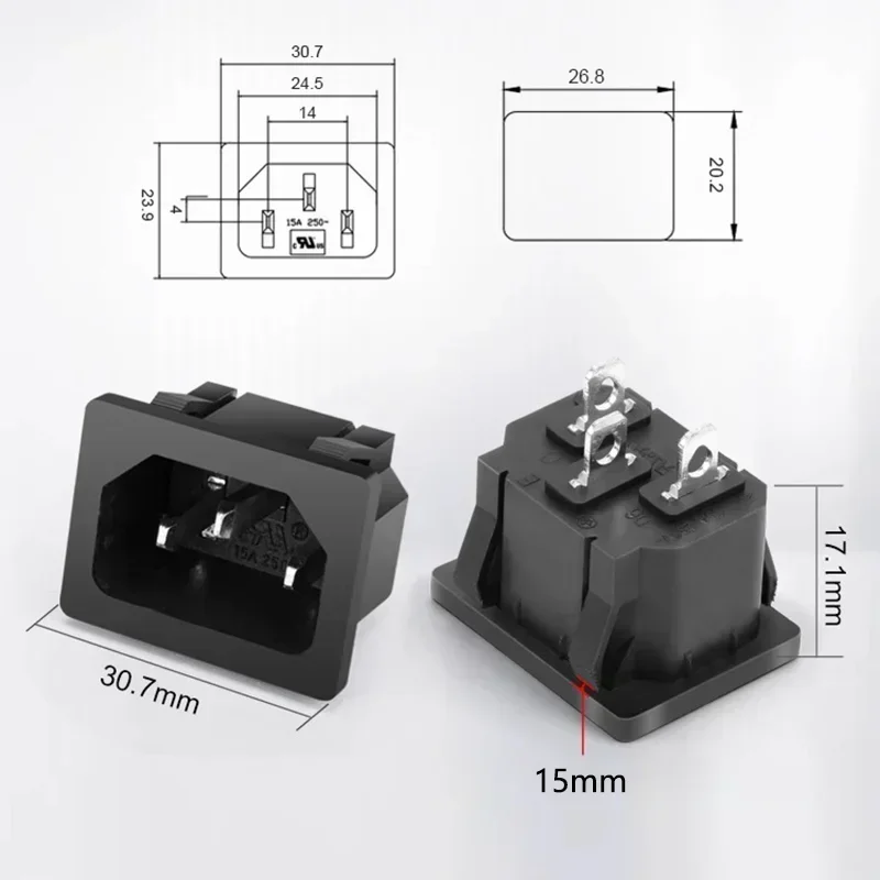 5/20Pcs Universal AC Power Socket AC-05 Electrical Inlet AC Power Plug Socket Industrial Socket Panel Module Outlet Black