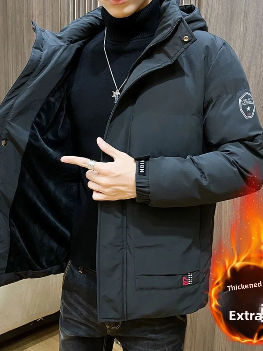

New Winter Thiened Men's down Cotton Jaet Warm Casual Hooded Coat Ci Leisure Sle Regular Fit Long Sve Outerwear