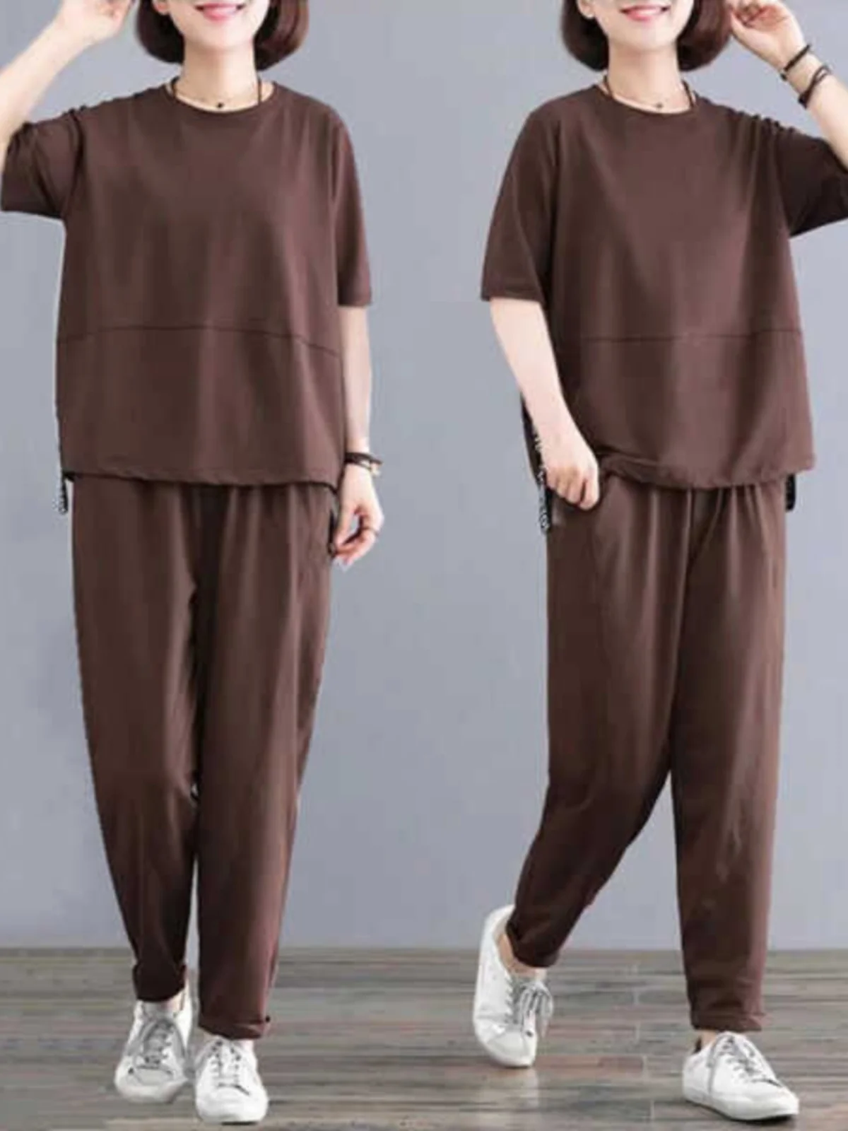 Casual Sportswear Two-Piece Set for Middle-Aged And Elderly Mothers Large Size Label Removed Summer Leisure Korean Style Loos...