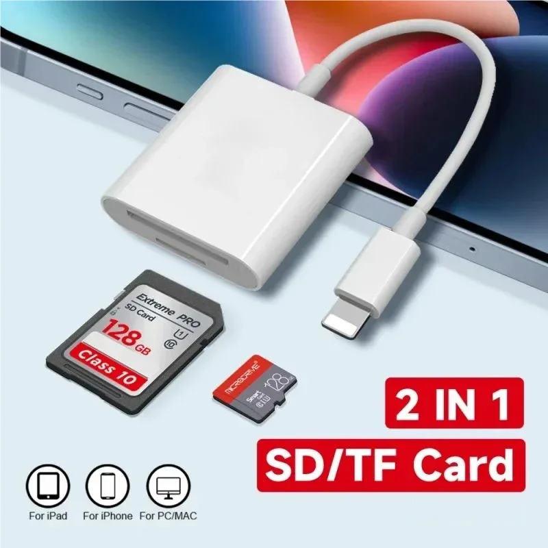 

2-in-1 Lightning to SD/TF Card Reader for iPhone iPad PC MAC | High-Speed Plug Play Memory Card Adapter