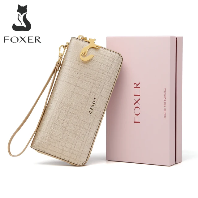 FOXER kobiety skórzany portfel z przegródką Bifold kopertówka z opaską moda wizytownik moneta torebka torebka na telefon portmonetka damska