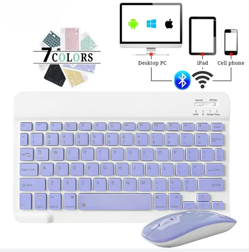 Juego de teclado y ratón inalámbricos portátiles de 10 pulgadas, hebreo, ruso, coreano, español, para iPad, Samsung, Huawei, tableta, portátil, IOS y Android
