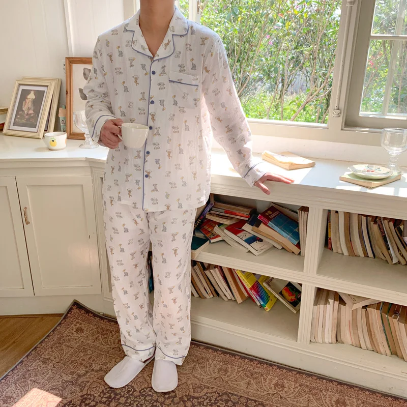 Zachte Lente Print Cartoon Kawaii Lange Mouwen Liefhebbers Pyjama Set Vrouwen Elegante Casual Vakantie Nachtkleding Thuis Ins Tweedelige Set