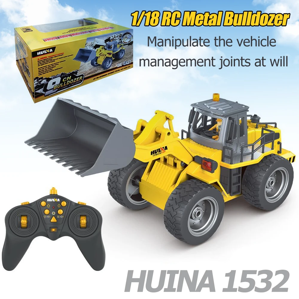 

HUINA 9CH 1532 1/18 2.4GHz RC Metal Bulldozer RTR Front Loader Engineering Toy Remote Control Construction Tractork Vehicle