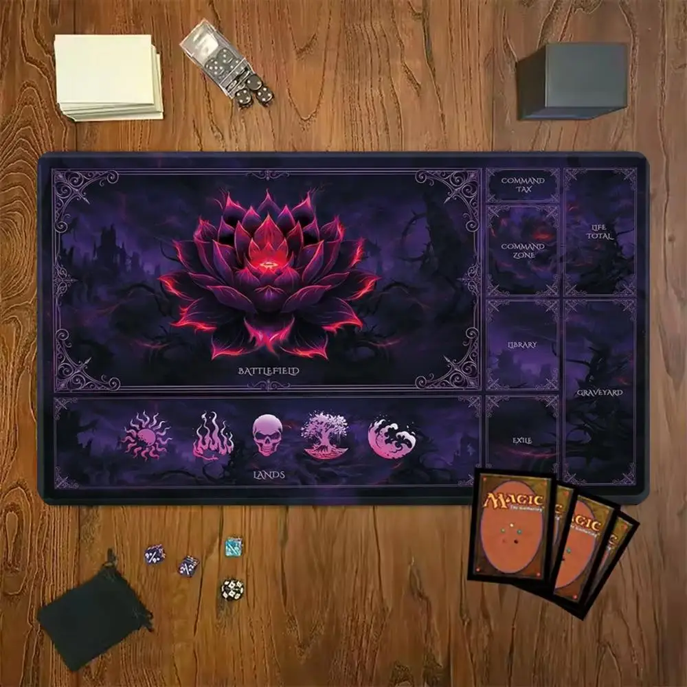 35x60 Purple Lotus Card Playmat Stitched with Magic Zones Tabletop Game Mats for MTG/TCG Battle Commander Desk Gaming Mat