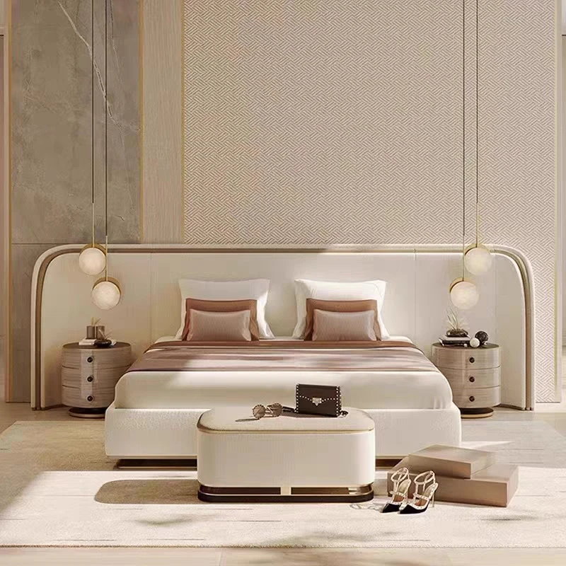 

Design European Double Bed White Minimalist Unique Modern King Size Double Bed Frame Wooden Cama Matrimonial Home Furniture