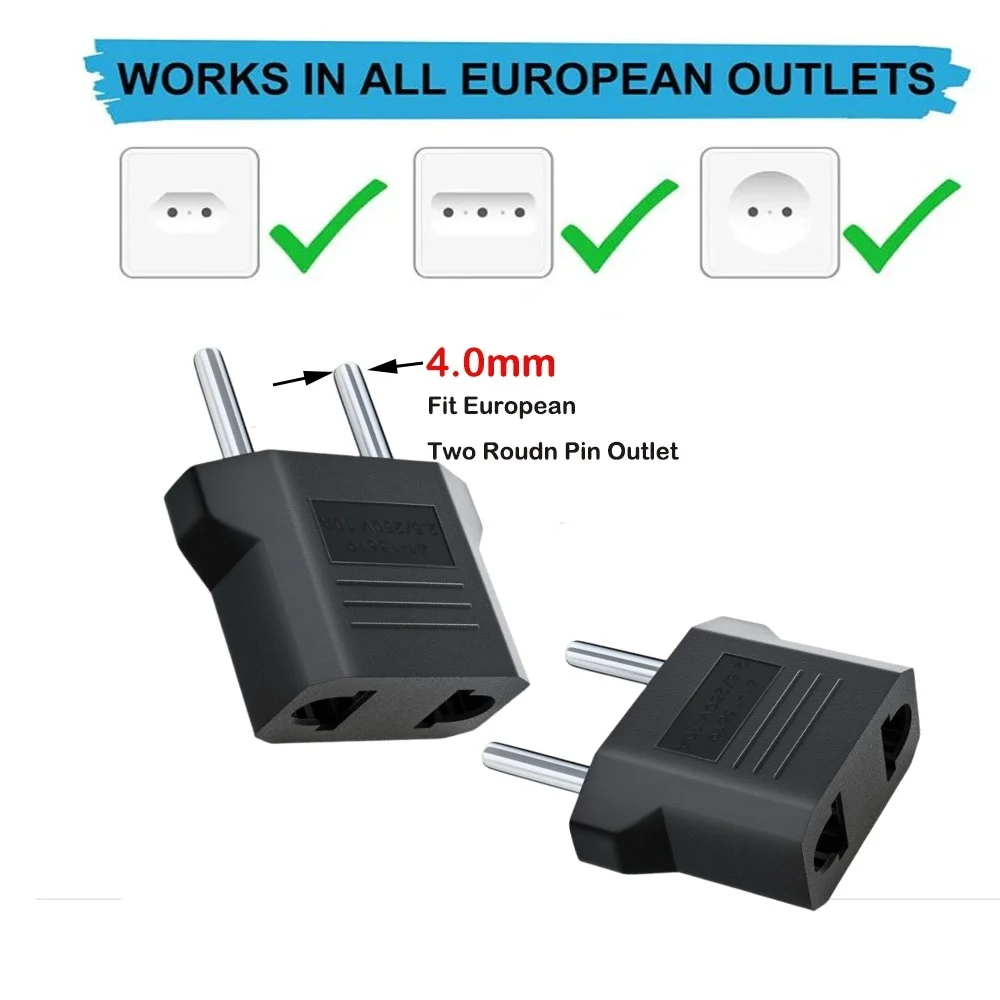 1-20pcs US to EU Plug Power Travel Converter Electrical Socket Plugs Adapter 4.0/4.8mm American To Europe EU Plug outlet Adapter