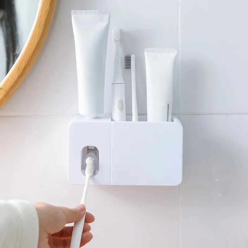 Automatic Toothpaste Squeezer Household Bathroom Toothbrush Shelf Wall-mounted Perforation-free Storage Rack